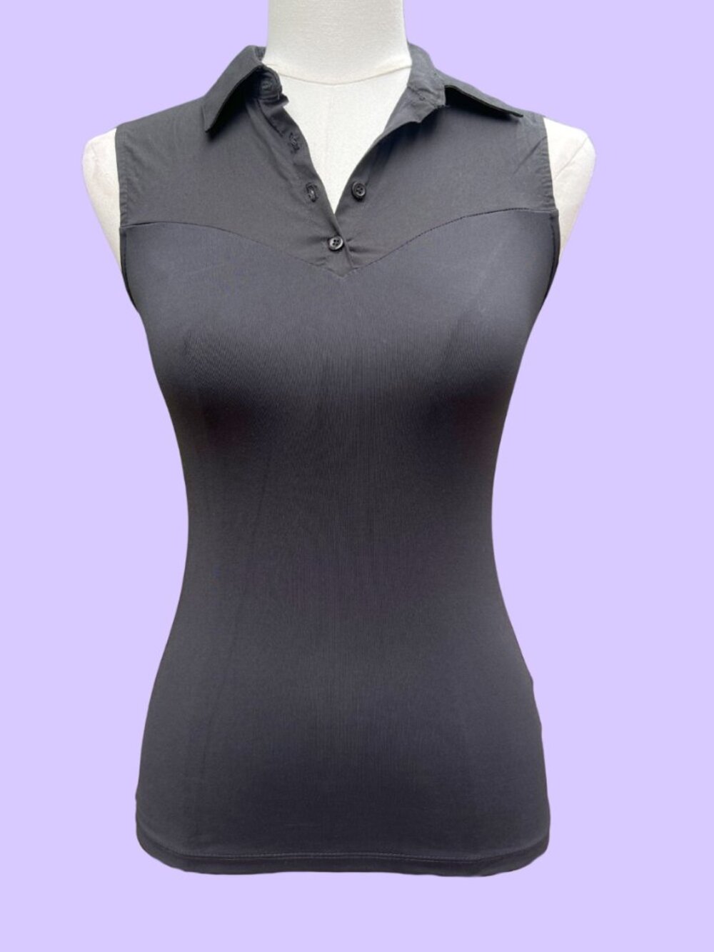 Y2K Charcoal Fitted Sleeveless Polo Top